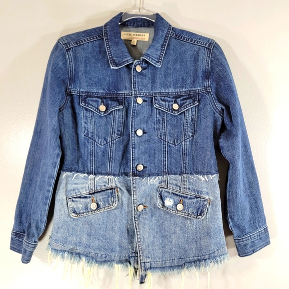 LUCKY BRAND x REMADE Waisted Trucker deconstructed distressed denim jacket - Picture 2 of 13